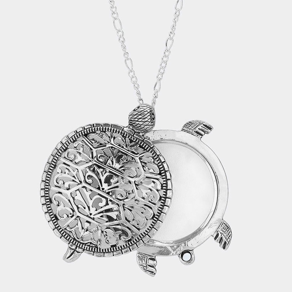 5x Magnifying Glass Slide Open Necklace Turtle Silver Plated